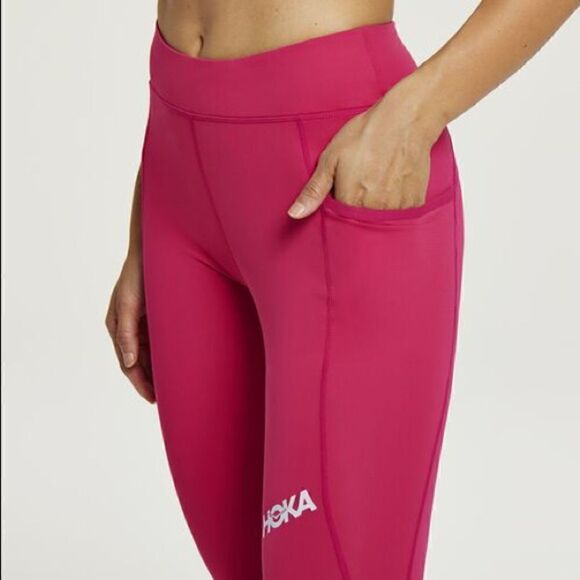 Hoka One One Performance Capri Leggings Pants Women's Size Small Pink Grey New - Picture 2 of 13